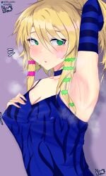 1girls absurd_res armpit armpit_fetish armpit_peek armpits arms_up artist_logo artist_name artist_signature bloxmane blue_clothing blue_tank_top breasts choker cleavage clothed clothing collar female female_only forsaken_(roblox) green_eyes light_skin looking_at_viewer medium_breasts nipple_bulge nipples nipples_visible_through_clothing noob noob_(forsaken) noob_(roblox) ponytail roblox roblox_game robloxian scene scene_noob scenecore steam steaming_body steamy_breath sticker sweat telegram_username twitter_username ughhh_melon yellow_hair