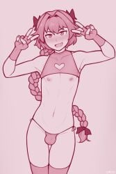 1boy astolfo_(fate) bulge dross fate/grand_order fate_(series) femboy light-skinned_male male male_only penis solo thong