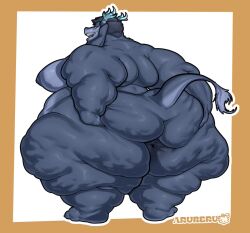 anthro antlers anus aruberu big_butt blue_body border cellulite deer fur furry furry_female furry_only hyper_butt male male_only mammal nipples obese obese_anthro obese_male open_mouth open_smile overweight overweight_anthro overweight_male presenting presenting_anus presenting_hindquarters simple_background solo spreading_ass tagme tail unnamed_character