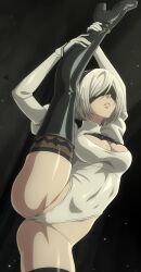 1girls ai_generated android android_girl felicia_cos female female_focus female_only light-skinned_female light_skin nier nier:_automata nier_(series) robot robot_girl robot_humanoid solo solo_female solo_focus stretching white_hair white_hair_female yorha_2b