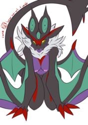 2017 anthro bearbox_doodletimes breasts digital_media_(artwork) female fur hi_res inverted_nipples looking_at_viewer mammal membranous_wings navel nintendo nipples noivern nude pokemon pokemon_(species) pokemorph pussy simple_background smile solo video_games white_background wings yellow_eyes