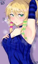 1girls absurd_res armpit armpit_fetish armpit_peek armpits arms_up artist_logo artist_name artist_signature bloxmane blue_clothing blue_tank_top choker cleavage clothed clothing collar female female_only forsaken_(roblox) green_eyes light_skin medium_breasts noob noob_(forsaken) noob_(roblox) ponytail roblox roblox_game robloxian scene scene_noob scenecore steam steaming_body steamy_breath sticker sweat telegram_username twitter_username ughhh_melon yellow_hair