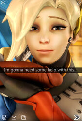 3d blonde_hair blue_eyes dark-skinned_futanari dark_skin dickgirl erection futa_with_female futanari interracial intersex looking_at_viewer mercy overwatch penging-arts penis pharah source_filmmaker