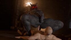 3d 3d_(artwork) 3d_animation 3d_model anal anal_sex animated bald bara dead_by_daylight gay leche_cremosa male male_only mask masked masked_male muscular muscular_male riding riding_cock riding_dick riding_penis sound tagme the_oni_(dbd) video