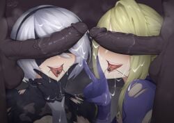 2boys 2girls black_gloves black_hairband blacked_female blindfold blonde_hair blue_bodysuit bodysuit breast_tattoo breath commentary commission cum cum_on_body cum_on_hair dark-skinned_male dark_penis dark_skin english_commentary facial gloves group_sex hairband highres interracial iris_ffxiv jewelry large_penis long_hair metroid mole mole_under_mouth multiple_boys multiple_girls necklace nier nier:_automata nintendo open_mouth orgy pendant penis penis_on_face penis_over_eyes penis_size_difference queen_of_spades queen_of_spades_necklace queen_of_spades_symbol race_fetishism race_fetishism_symbol saliva saliva_trail samus_aran short_hair signature spade_(shape) spade_tattoo straight tattoo teeth testicles tongue tongue_out torn_bodysuit torn_clothes uncensored upper_teeth_only v veins veiny_penis very_dark_skin white_hair yorha_2b zero_suit