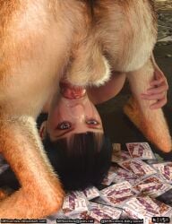 asian_female b69 beastiality bestiality blowjob brown_hair bunny_(the_first_descendant) canine cum_in_mouth cum_on_face dog_penis face_fucking fair-skinned_female mascara_smear mascara_tears the_first_descendant