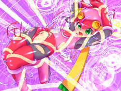 1girls blushing bodysuit boots flat_chest headgear mega_man mega_man_battle_network mega_man_nt_warrior pussy restrained rockman rockman_exe roll.exe saikyou_anaheim stockings tagme torn_clothes