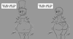 1girls aged_up ass big_ass dress fat_ass female hat heart heart_panties kira_not_l looking_at_viewer panties peacock_(skullgirls) skullgirls standing top_hat undershirt underwear