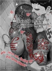 interracial light-skinned_male lipstick lipstick_mark nyancha nyantcha queen_of_hearts raceplay shower slur swastika tattoo text