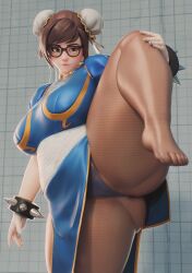 1girls 3d asian asian_female bbw big_breasts blue_dress blue_nails blue_panties breasts brown_eyes brown_hair brown_pantyhose bun_cover china_dress chinese chinese_clothes chinese_female chun-li_(cosplay) clothed cosplay double_bun dress female fugtrup glasses huge_breasts mei_(overwatch) no_shoes overwatch overwatch_2 paid_reward_available painted_nails panties pantyhose pantyshot pelvic_curtain plump sash solo spiked_bracelet standing standing_on_one_leg street_fighter street_fighter_ii thick_thighs toes_visible_through_clothing trait_connection upskirt variant_set