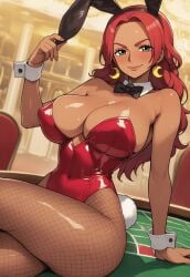 1girls ai_generated baccarat_(one_piece) big_breasts bunny_ears bunny_girl bunnysuit cameltoe casino one_piece party playboy_bunny playboy_bunny_leotard public servant serving_tray skimpy skimpy_clothes solo solo_focus
