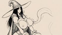 1girls ai_generated big_breasts black_and_white black_hair breasts breasts_out cloak corset defeated defeated_heroine female long_hair monster mr_none nipple_play nipples raped sketch teasing tentacle tentacle_rape tied_hands trap trembling witch witch_hat