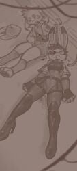 4_fingers anthro athletic athletic_female blood blood_from_mouth blood_in_mouth bodily_fluids boots breasts canid canine canis clothing corpse dead_eyes death_piss domestic_dog drooling duo eye_wound female female_death fingers footwear genital_fluids gore guro hi_res high_heeled_boots high_heels him_army incontinence killing lagomorph leporid male mammal pawpads peeing peeing_self rabbit ryona saliva shoes stabbed_in_eye topwear urine urine_pool vest wounded zipper
