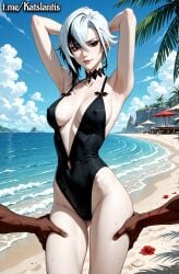 1boy ai_generated arlecchino_(genshin_impact) ass_grab ass_visible ass_visible_through_thighs beach_view black_swimsuit blush breasts_squeezed_together choker cleavage cleavage_focus closed_eyes cum cum_drips cum_in_mouth cum_in_pussy cum_inside cum_on_body cum_on_face deepthroat deepthroat_no_hands double_penetration double_penetration_rape female female_penetrated fingerless_gloves genshin_impact interracial interracial_sex large_breasts legs_up legs_up_sex nipples nipples_bulge nipples_covered nipples_visible_through_bikini nipples_visible_through_bra nipples_visible_through_clothing oral oral_creampie oral_penetration oral_rape oral_sex penetration penetration_close-up penetration_from_behind saliva saliva_drip saliva_string saliva_trail see-through see-through_bra see-through_clothing see-through_panties see-through_swimsuit see-through_top sideboob soft_body