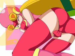 1girls ass blush clothed_masturbation clothing female fingering hair_ribbon legwear lying masturbation mega_man mega_man_battle_network mega_man_nt_warrior panties ponytail roll.exe solo stockings thighhighs tied_hair very_long_hair