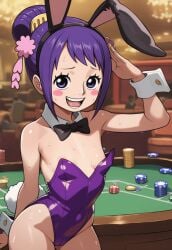 1girls ai_generated bunny_ears bunny_girl bunnysuit cameltoe casino one_piece otama_(one_piece) party playboy_bunny playboy_bunny_leotard public servant serving_tray skimpy skimpy_clothes small_breasts solo solo_focus