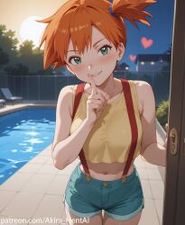 ai_assisted ai_generated akira_hentai date dating door female flirting horny in_doorway inviting kasumi_(pokemon) looking_down opening patreon_reward patreon_username pokemon red_hair redhead_female shushing white_girl