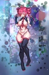1girls ahoge areolae barely_clothed belly big_breasts breasts cleft_of_venus curvy curvy_female female female_only fingerless_gloves gloves half_naked huge_breasts kasane_teto large_breasts mostly_nude navel necktie nipples one_eye_closed pink_nipples pussy queen_of_spades red_eyes red_hair shaved_pussy skindentation slim_waist small_waist solo solo_female tattoo tattoo_on_legs thick_thighs thighhigh_boots thighhighs thighs twin_drills utau vagina wide_hips