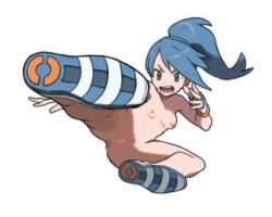 1girls action_pose ass battle_girl_(pokemon) battle_girl_(pokemon_oras) blue_hair breasts female grey_eyes human naked_footwear naked_shoes nintendo npc_trainer nude nude_filter official_artwork_edit open_mouth original_character photoshop pixel_art pokemon pokemon_oras pussy shoes transparent_background xelrog