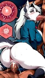 ahe_gao ai ai_generated anthro ass big_ass big_breasts blowjob blush breasts cum cum_drip cum_dripping_out_of_pussy cum_in_mouth cum_in_pussy cum_inside female furry hellhound helluva_boss impregnation looking_pleasured loona_(helluva_boss) male male/female nipples no_bra no_panties on_knees randomaifun tagme thick_thighs thighhighs video wolf wolf_ears wolf_girl wolf_tail