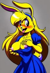 ai_generated blush female furry jazz_jackrabbit_(series) lori_jackrabbit self_upload
