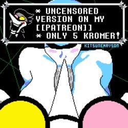accurate_art_style big_breasts big_penis blowjob blue_body blue_lipstick blush bodily_fluids breasts deltarune deltarune_chapter_2 fellatio female huge_breasts kitsunemayson lipstick male oral paizuri partial_male penis pixel_art queen_(deltarune) spamton_g._spamton spamton_g_spamton speech_bubble titjob undertale_(series)