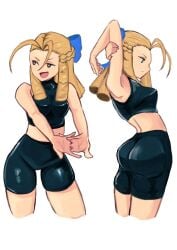 2d athletic athletic_female blonde_hair busty capcom drill_hair female female_focus female_only hourglass_figure karin_kanzuki long_hair school_uniform schoolgirl street_fighter street_fighter_alpha tagme tikuwabu_33 wide_hips