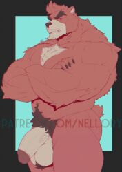 anthro balls barazoku bear belly_hair big_balls big_penis black_border body_hair border chest_hair claws crossed_arms digital_drawing_(artwork) digital_media_(artwork) eyebrows flaccid furry genitals happy_trail hi_res humanoid_genitalia humanoid_penis kumatetsu looking_at_viewer male mammal mature_male mr_nellory muscular muscular_anthro muscular_arms muscular_male nude_anthro nude_male outside_border pecs penis pubes solo tail text the_boy_and_the_beast thick_eyebrows thick_thighs url vein veiny_penis watermark
