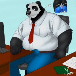 absurd_res anthro bear bottomwear clothing corporate giant_panda hi_res male male_only mammal necktie pants shirt solo solo_male topwear yetsu yetsupanda