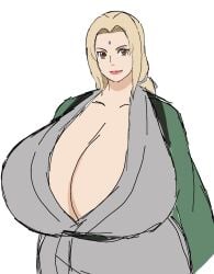 2d 2d_(artwork) 2d_artwork alternate_breast_size arms_down big_breasts blonde_hair blonde_hair_female breasts breasts_bigger_than_head closed_mouth female female_focus female_only gilf hazel_eyes hokage japanese japanese_clothes japanese_female large_breasts lips mark_on_face momiji_(artist) naruto naruto_(series) naruto_shippuden ninja ninja_girl smile smiling smiling_at_viewer solo solo_female solo_focus tsunade white_background