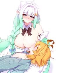 2girls big_breasts braided_hair breast_feeding cgator dokibird indie_vtuber milf mint_fantome vtuber