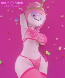 1girls 3d 3d_(artwork) 3d_model 3d_render adventure_time bonnibel_bubblegum eclipse3d female female_only glasses lingerie posing princess_bubblegum solo_female