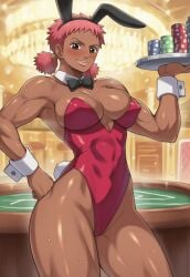 1girls ai_generated big_breasts bunny_ears bunny_girl bunnysuit casino miss_monday one_piece party playboy_bunny playboy_bunny_leotard public servant serving_tray skimpy skimpy_clothes solo solo_focus
