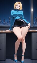 1girls ai_generated ass blonde_female blonde_hair blue_eyes blush clothed emma_frost emma_frost_(marvel_rivals) female female_focus high_heels in_office indoors inside looking_at_viewer male marvel marvel_comics marvel_rivals office office_lady seductive seductive_eyes seductive_look shiny_skin skirt sweater white_queen