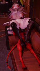 anthro avian big_breasts blender curvy dominant_female facesitting female footjob helluva_boss imp legs_apart male male/female moxxie_(helluva_boss) rimming_female stella_(helluva_boss) strikefrommidnight swan tagme valorlynz_(modeler) video