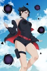 1girls alternate_version_available boruto:_two_blue_vortex clothed female female_only mangekyou_sharingan messy_hair naruto naruto_(series) red_eyes sarada_uchiha sharingan teenage_girl teenager
