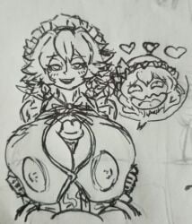 1futa 1girls big_breasts big_penis breasts erection female futa_on_female futanari intersex kaxta maid paizuri penis remilia_scarlet sakuya_izayoi sketch titjob touhou traditional_media_(artwork) vampire_girl