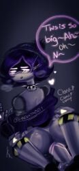 artist_name ass chocker dark_background female glitch_productions lanovata001 male male_on_female moaning murder_drones n_(murder_drones) purple_eyes purple_hair robot_boy robot_girl robot_humanoid screen_face straight text text_bubble uzi_(murder_drones) vaginal_penetration