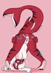 anthro big_breasts bodily_fluids body_writing breasts cum cum_in_ass cum_in_pussy cum_inside female fish fur genital_fluids genitals heart_eyes heart_symbol hi_res marine owlytheowl presenting presenting_pussy pussy red_body red_fur reeila_sharqua_(bigpizzaaaaaaah) requiem_shark shark solo tiger_shark