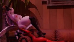 anthro avian big_breasts blender curvy dominant_female facesitting female footjob helluva_boss imp legs_apart male male/female moxxie_(helluva_boss) rimming_female stella_(helluva_boss) strikefrommidnight swan tagme valorlynz_(modeler) video