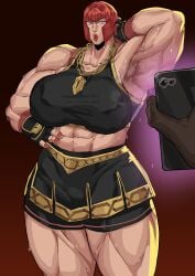 1boy 1girls 2d abs armpit_fetish armpit_stubble armpits biceps big_breasts breasts busty capcom censored cyberboi dark-skinned_male female female_focus hourglass_figure hypnosis hypnotized italian italian_female makeup male marisa_rossetti mind_control muscles muscular muscular_female red_hair short_hair street_fighter street_fighter_6 tagme wide_hips