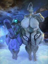 big_breasts big_penis breasts chubby cleavage female huge_breasts huge_cock ivara_(warframe) nyx_(warframe) penis qzk_forte thick_thighs warframe wide_hips