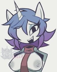 aerolae breasts breasts_out female female_only fundamental_paper_education fundamental_paper_education_oc looking_at_viewer miss_nella_(diamond_nella) nipples open_mouth original_character pony solo unicorn watermark