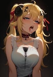 after_oral ai_generated blonde_hair blue_eyes cum cum_in_mouth cum_on_tongue hexd hololive horns horny_female sheep_girl tongue_out tsunomaki_watame
