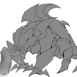 bodily_fluids drooling female feral fszer0 genitals humanoid_genitalia humanoid_penis league_of_legends male oral penis rek'sai rek'sai_(lol) riot_games saliva solo solo_focus tencent void_monster