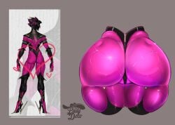 big_ass butt_focus cameltoe digital_extremes female garter_straps ladydexo_(artist) pink_body robot_girl solo thick_thighs thigh_squish thighhighs valkyr_(warframe) valkyr_heirloom warframe warframe_(species)