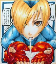 2013 2d brown_eyes cum female female_focus female_only japanese_text juni_(street_fighter) sawao shadaloo_dolls short_hair speech_bubble street_fighter street_fighter_alpha tagme uniform