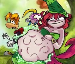 1girls betilla_(rayman) breasts clothing dumbboi715 electoon female female_pred human larger_female male male_prey nymph_(rayman) pale_skin pred prey rayman rayman_(series) vore vore_belly