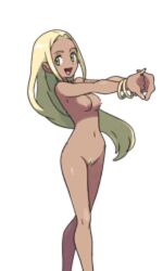 1girls :d alpha_channel blonde_hair bracelet bracelets breasts dark-skinned_female dark_skin female female_only green_eyes human nintendo npc_trainer nude nude_filter open_mouth photoshop pixel_art png pokemon pokemon_xy pubic_hair smile standing swimmer_(pokemon) swimmer_(pokemon_xy) tan transparent_background xelrog