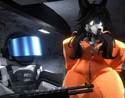 1boy 1girls 3d breasts cleavage clothed gun nearlyepoint roblox roblox_scpf robloxian scp-1471 scp-1471-a scp_foundation scp_guard shotgun size_difference standing tagme thighs